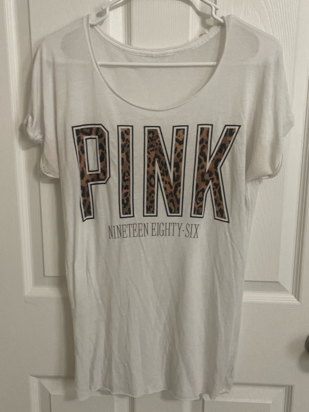PINK Victoria's Secret White Tee with Leopard Logo